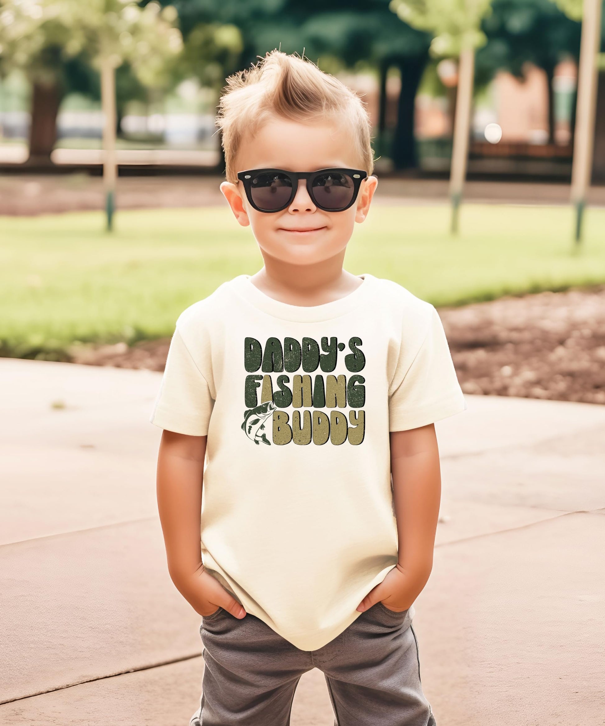 Daddy's Fishing Buddy youth tee showing full shirt design and fit