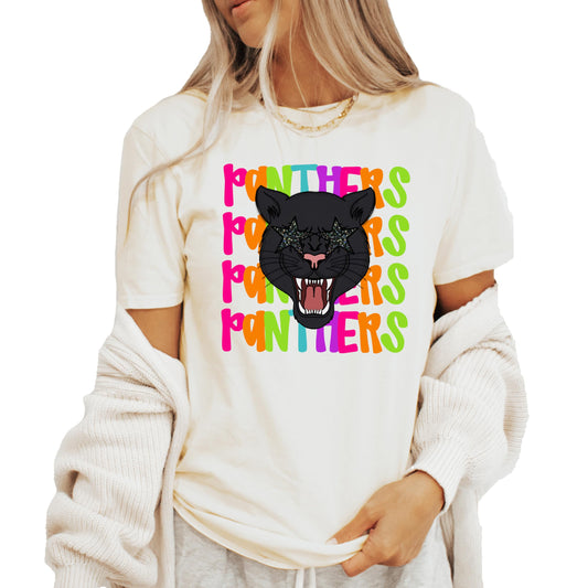 Panthers Sports Fan Shirt for Women and Teens Colorful Girly School Mascot T-Shirt