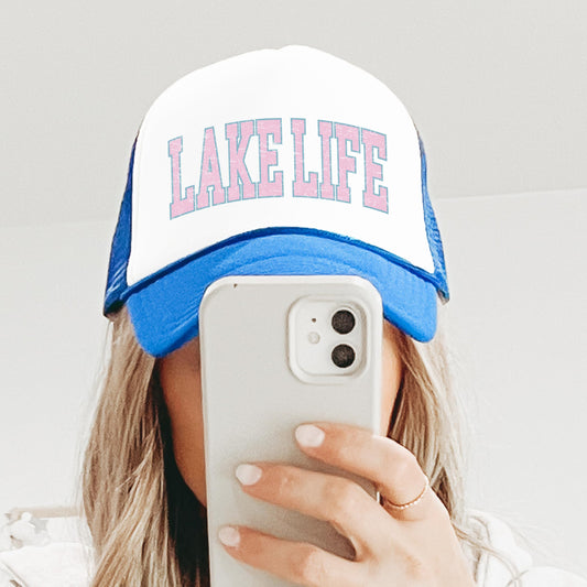 Lake Life Pink and Blue Women & Teens Classic 5 Panel Mesh Snap Back Foam Front Trucker Hat