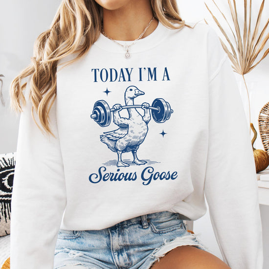 Funny crossfit sweatshirt with weightlifting goose design for men and women