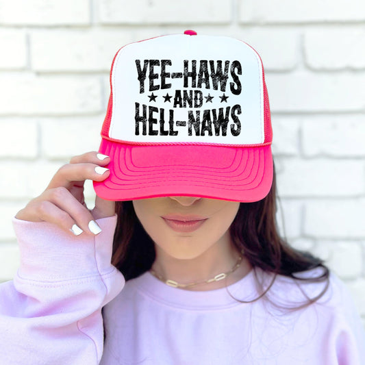 Yee Haws and Hell Naws Women and Teens Classic 5 Panel Mesh Snap Back Trucker Hat