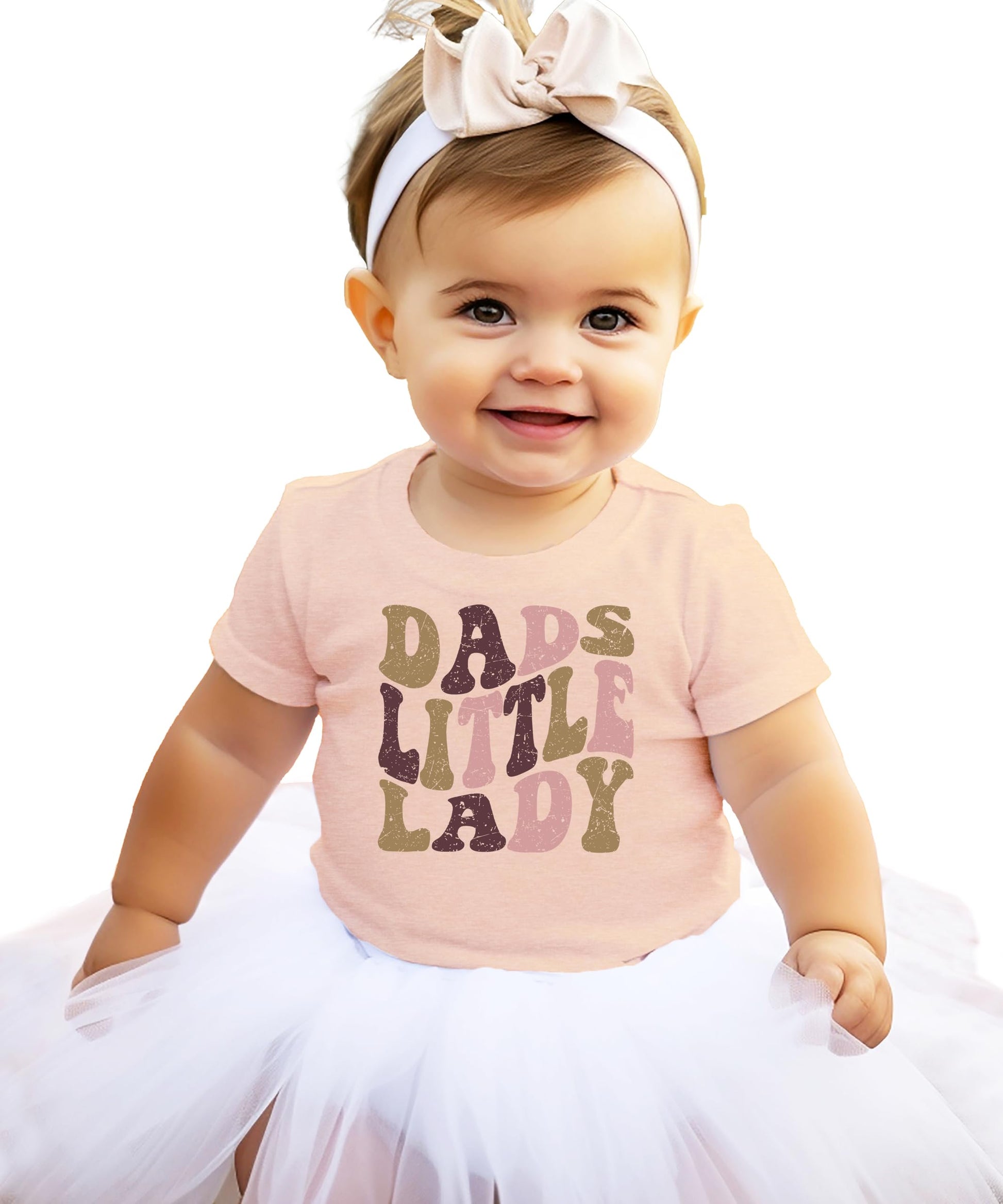 Flat lay of Dad's Little Lady retro graphic tee for girls in natural color