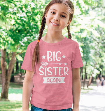 Big Sister Again Arrow Sibling Announcement Shirt Girls
