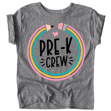 Purple Pre-K Crew back to school shirt with colorful pencil design for kids