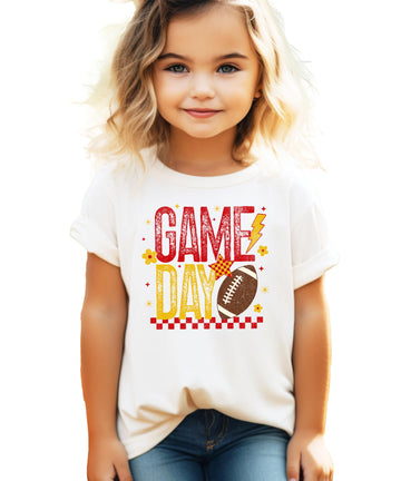 Olive Loves Apple Trendy Game Day Shirt and Bodysuit Red and Yellow Football T-Shirt for Women, Kids, and Baby