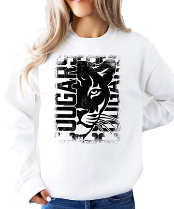 Distressed Cougars Unisex Sweatshirt for Adults, Teens & Kids School Sports Team Pride Sweater White Sweatshirt Adult X-Large