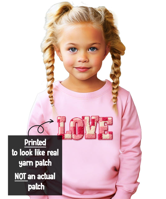 Olive Loves Apple Ink Printed Image NOT a Yarn Patch Sweatshirt - Trendy Checkered Love Sweatshirt for Valentine's Day