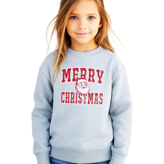 Gray holiday sweatshirt with classic Santa graphic and bold Christmas text
