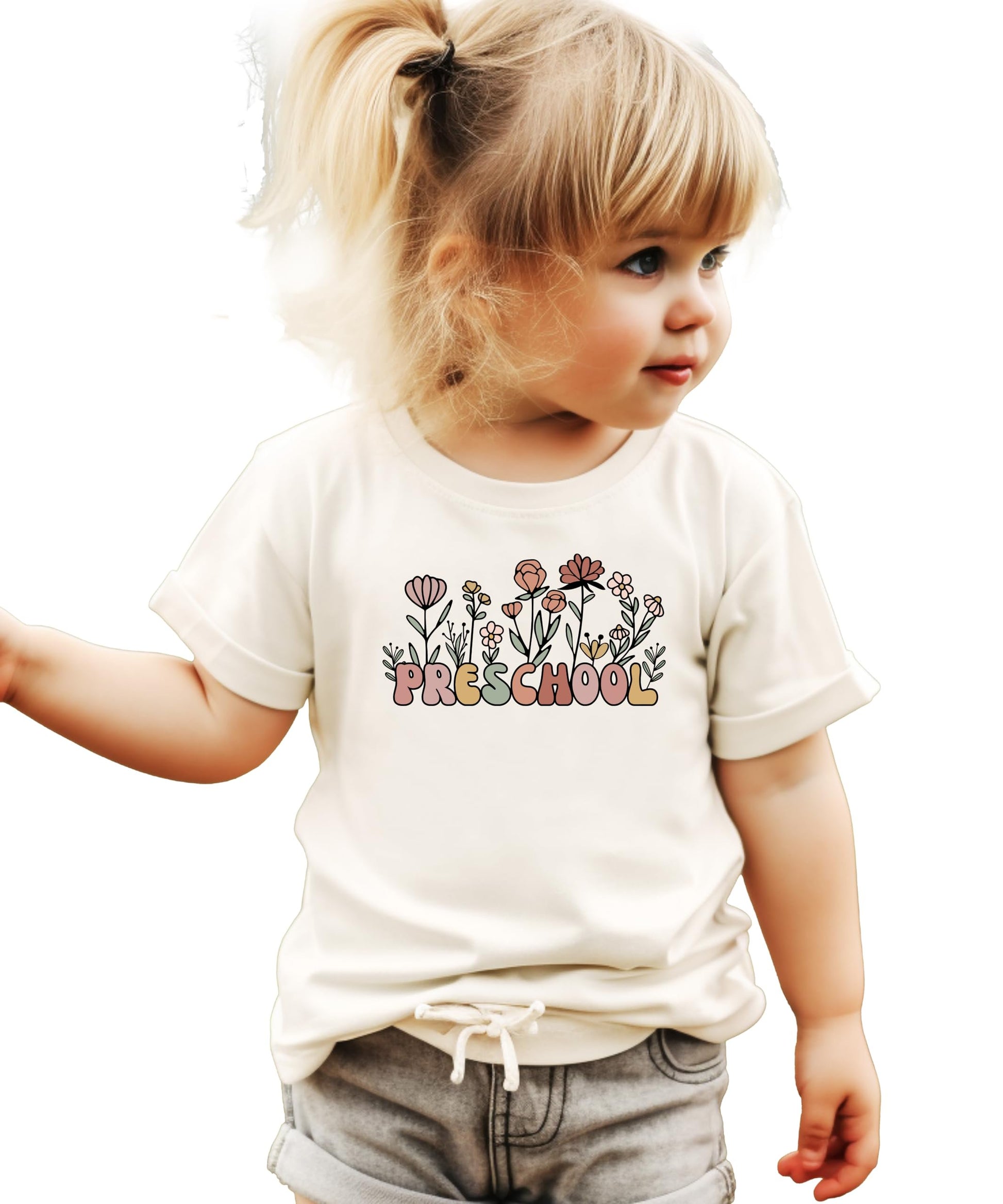 Front view of toddler wildflower boho graphic tee in natural color