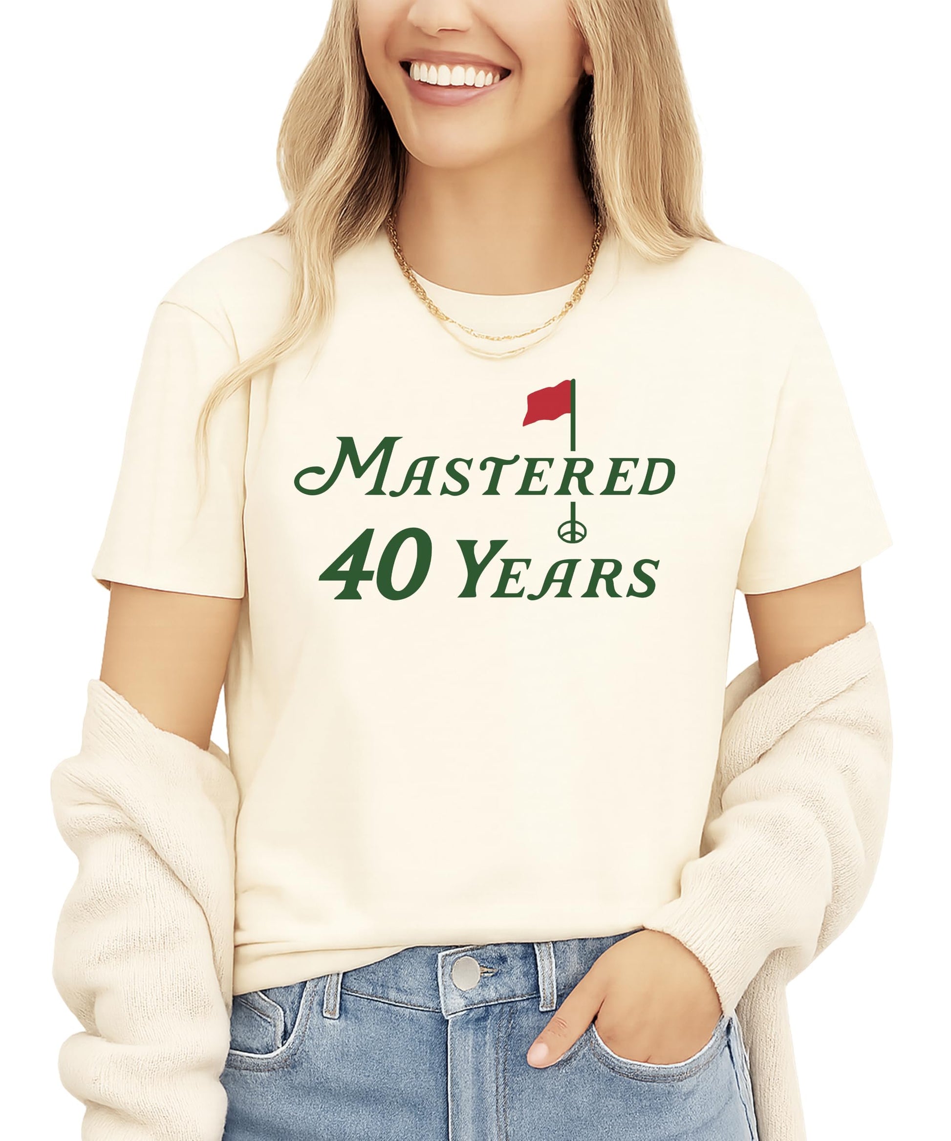 Mastered 40 Years funny golf graphic t-shirt for men and women in vintage green, 40th birthday tee