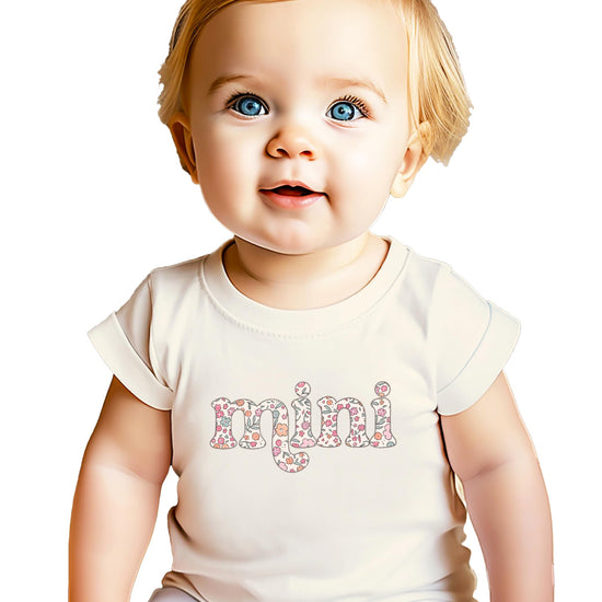 Pink mama and mini matching floral graphic tee with retro font and dainty flower design