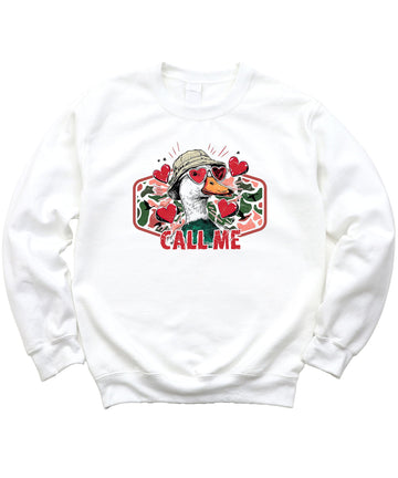 Olive Loves Apple Funny Call Me Valentine's Day Unisex Sweatshirt Camo Duck Hunting Sweater for Adults & Kids