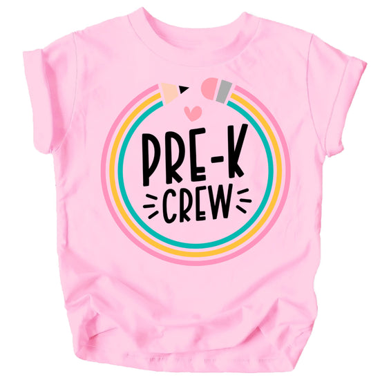 Purple toddler shirt with Pre-K Crew back to school pencil graphic