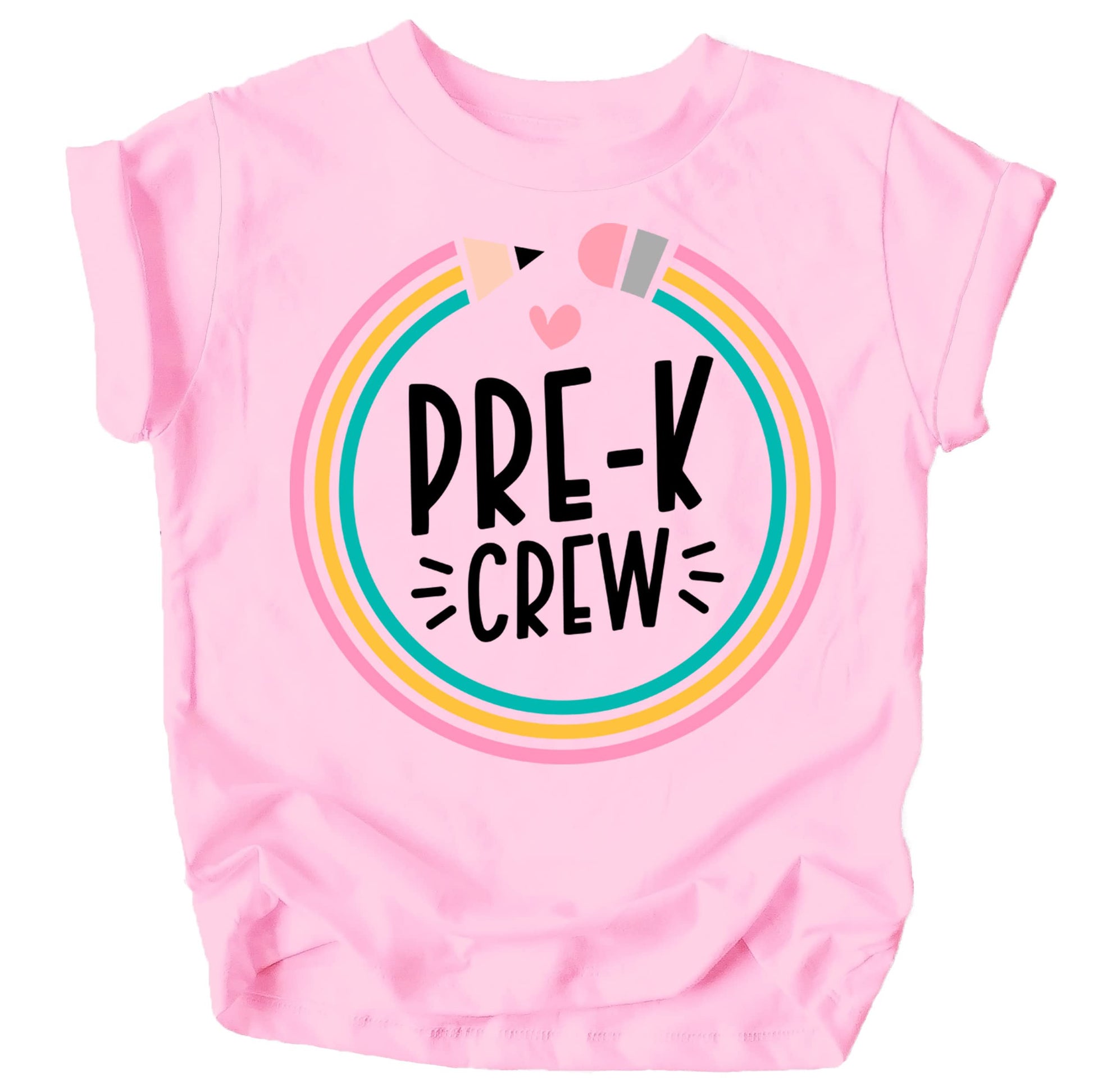 Purple toddler shirt with Pre-K Crew back to school pencil graphic