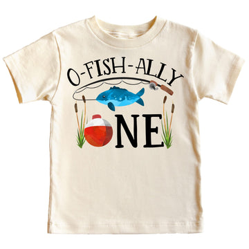 O-Fishally One 1st Birthday Outfit for Baby Boys Fishing Outdoors Shirt for First Birthday Black on Natural Shirt 12 Months