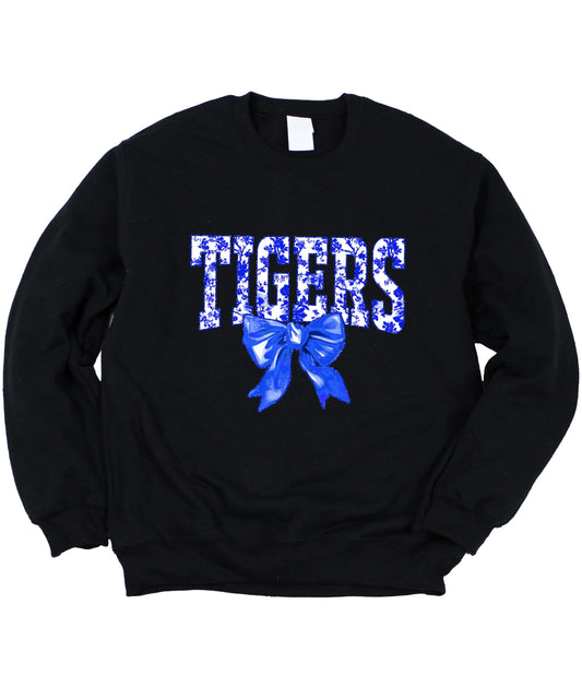 Tigers Blue Bow Sweatshirt for Women, Teens & Youth Trendy Sports Pullover White Sweatshirt Youth XS