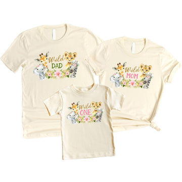 Wild One Birthday Girl Shirt Safari Animal Matching Family Party Tee for Mom Dad Bro Sis -Sold Individually