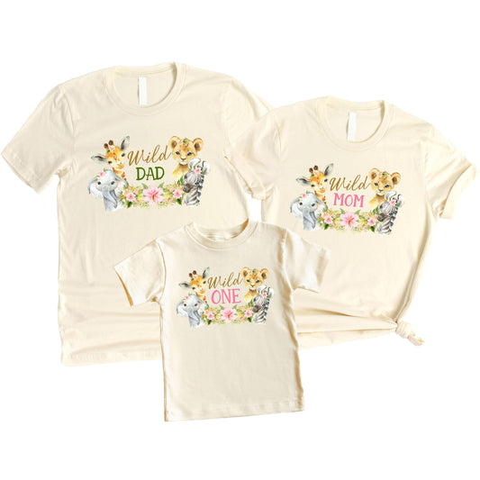 Wild One Birthday Girl Shirt Safari Animal Matching Family Party Tee for Mom Dad Bro Sis -Sold Individually