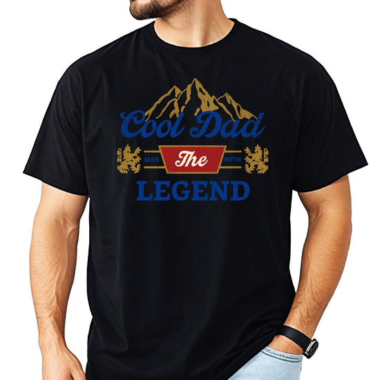 Front view of Cool Dad Man Myth Legend black graphic t-shirt for men