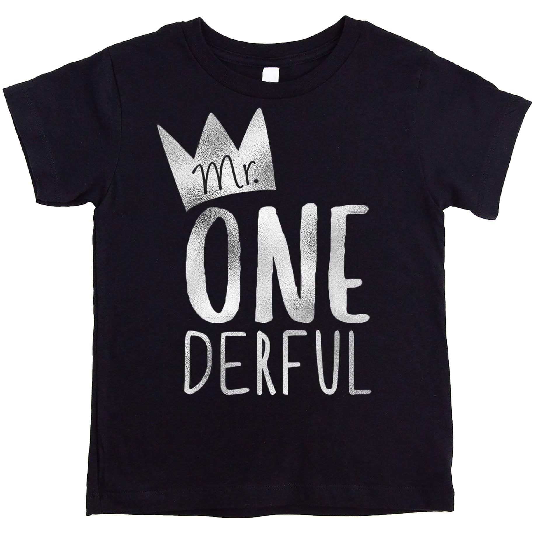 Baby boy wearing Mr. One-Derful 1st birthday tee with royal blue vintage design