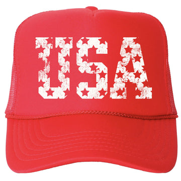 Distressed USA Trucker Hat for Women and Teens American Stars Classic 5 Panel Mesh Snapback