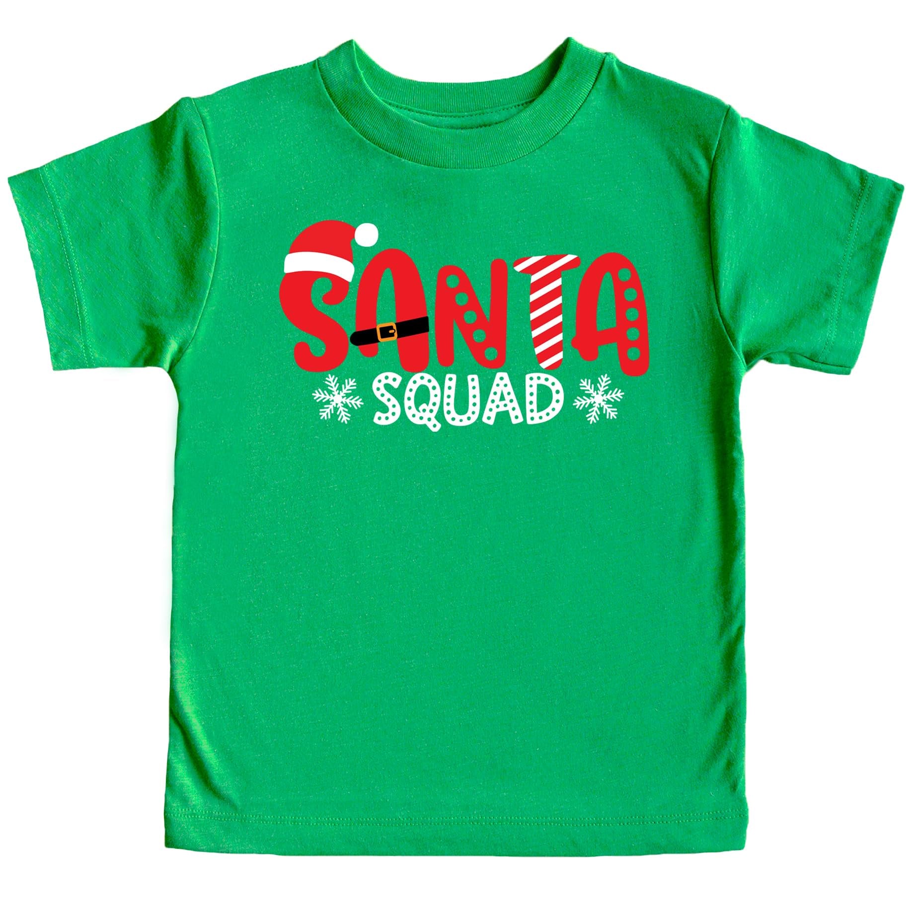 Santa Squad graphic kids Christmas tee in white print on mauve shirt for toddler and youth matching family outfits
