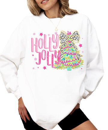 Holly Jolly Sweatshirt for Women Teens and Girls Colorful Christmas Tree Pullover