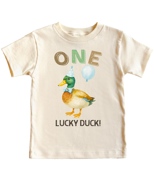 One Lucky Duck birthday shirt styled for a first birthday party celebration