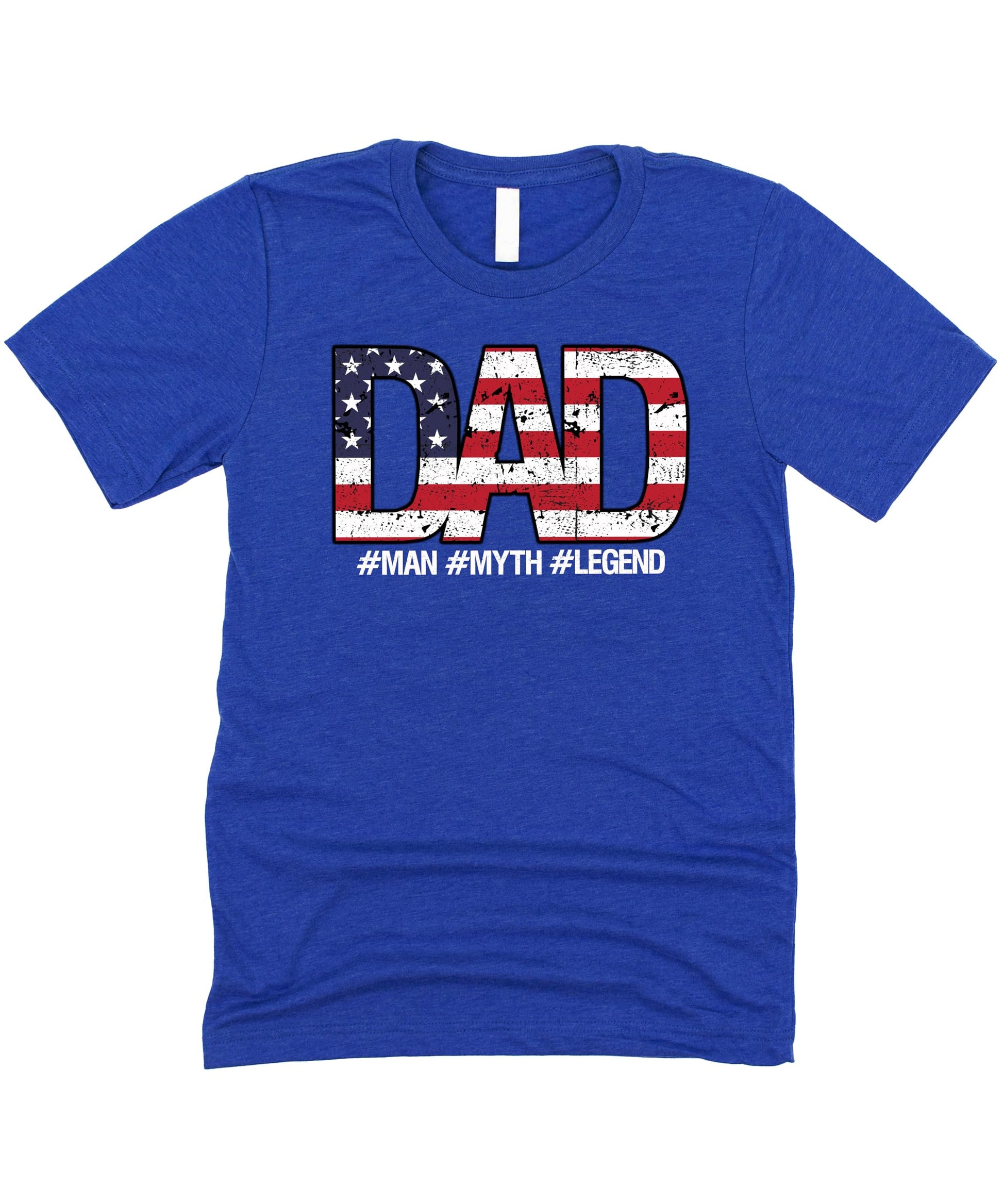 Flat lay of patriotic men's DAD t-shirt with red white and blue flag design