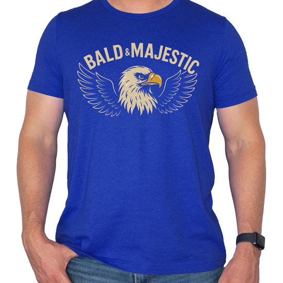 Detail shot of high-quality print on Bald and Majestic eagle dad joke men's tee