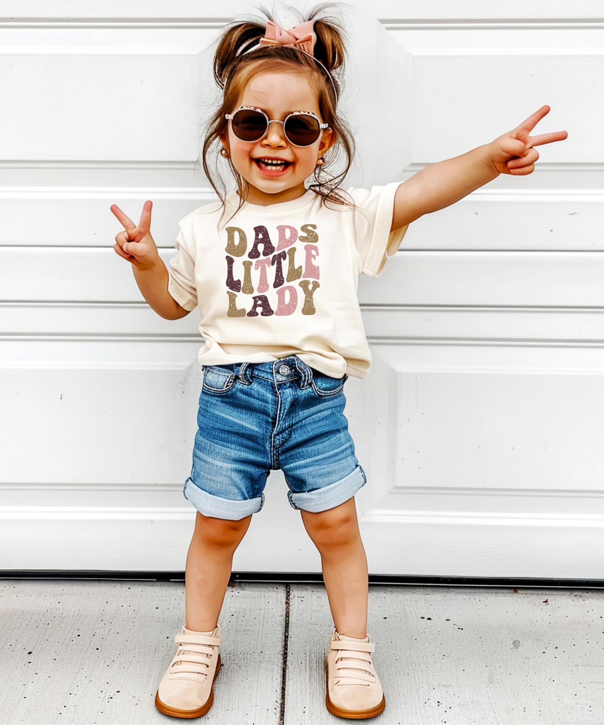 Youth size Dad's Little Lady distressed graphic tee showing retro-inspired font detail