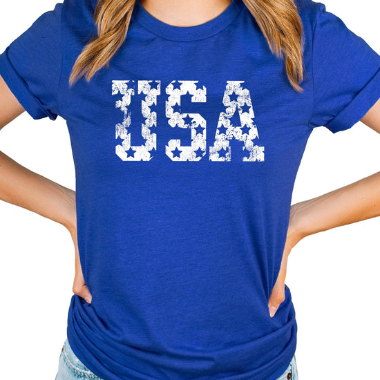 Back view of vintage USA patriotic t-shirt showing plain red back