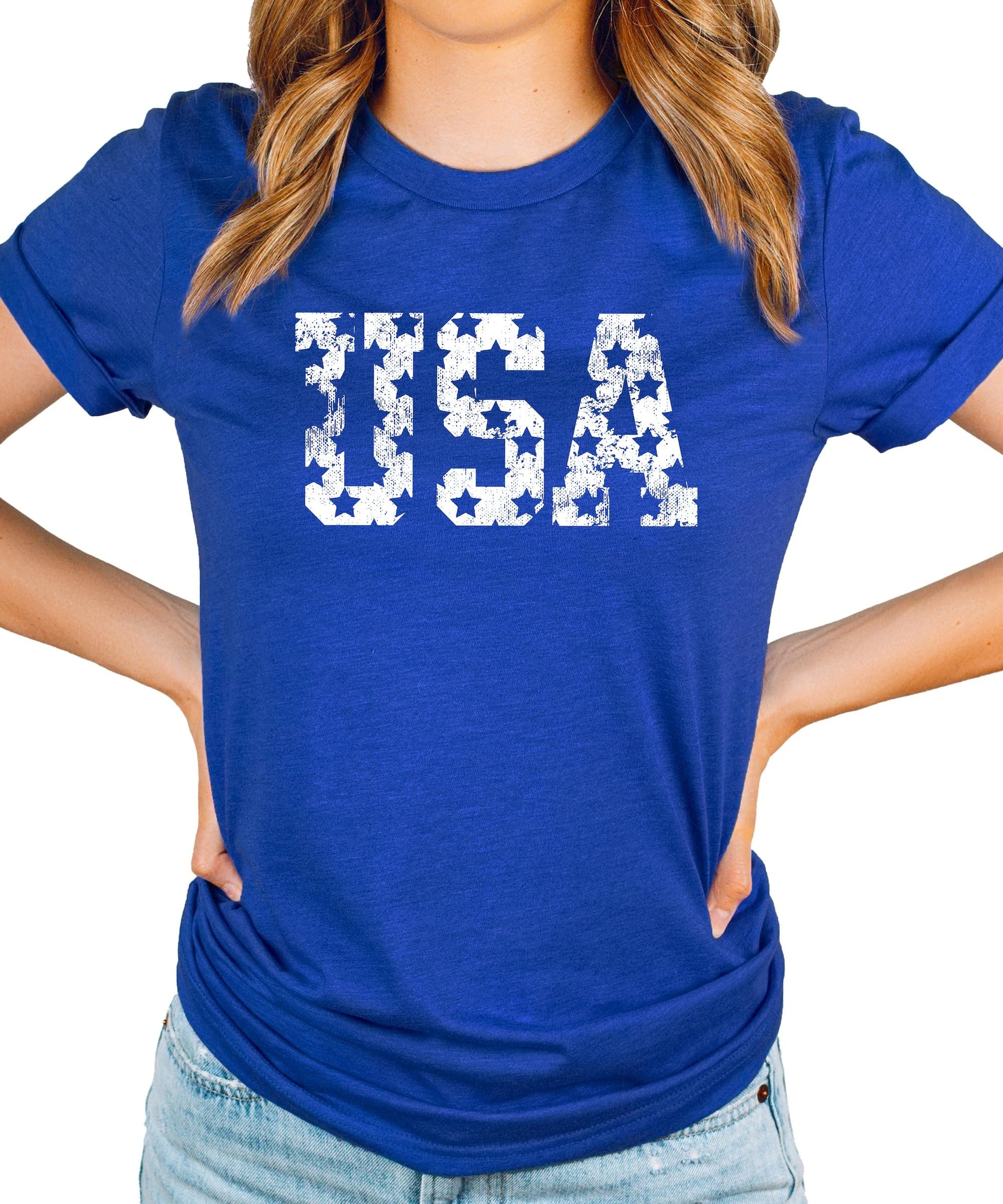 Back view of vintage USA patriotic t-shirt showing plain red back