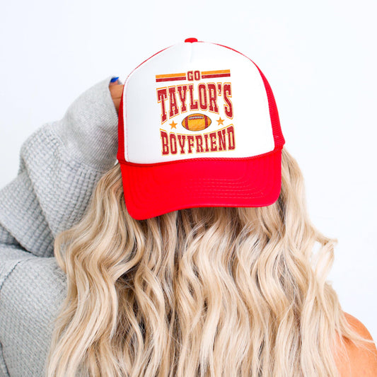 Go Taylor's Boyfriend Trucker Hat Red and Gold Football Fan Classic 5 Panel Mesh Snap Back