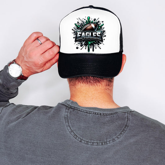 Eagles Football Trucker Hat Green and Black Team Colors Classic 5 Panel Mesh Snap Back
