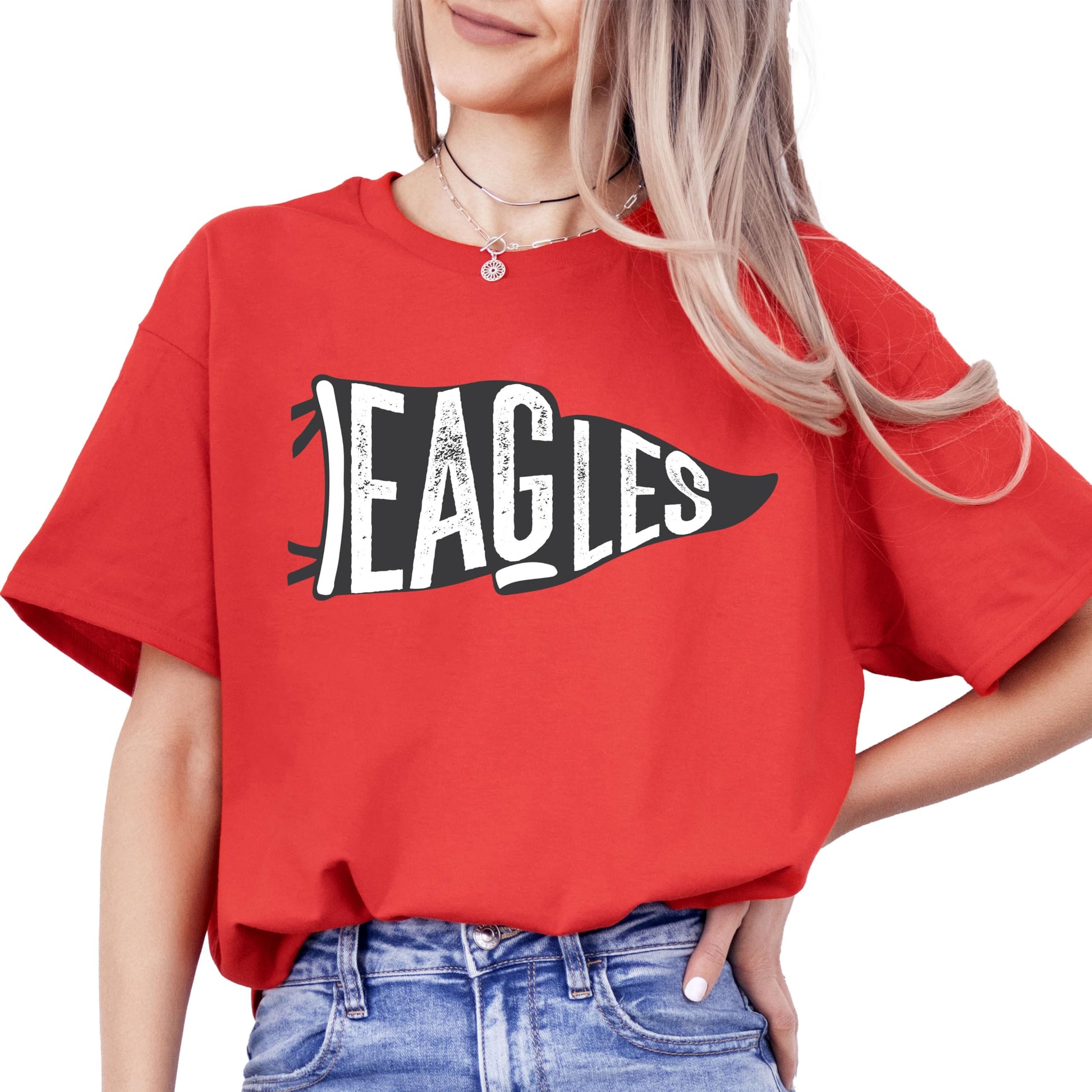 Vintage green Eagles flag school pride t-shirt worn by woman