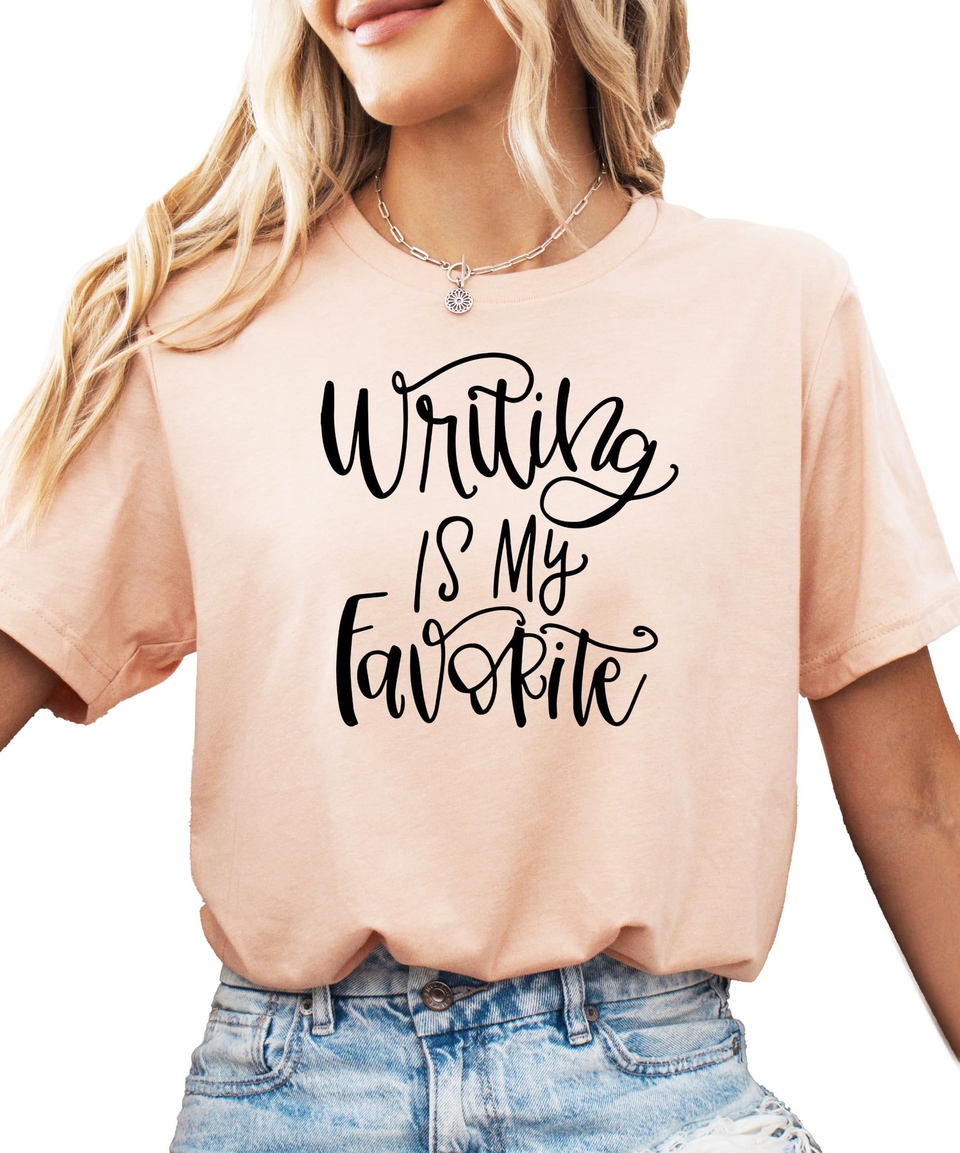 Writing is My Favorite tee styled with jeans and casual accessories