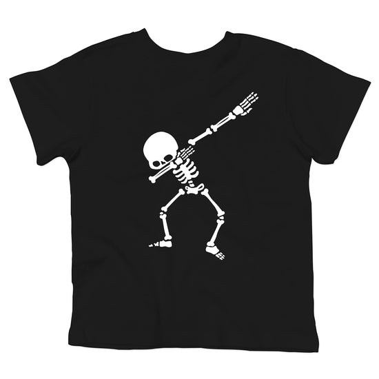 Boys black Halloween tee featuring a dabbing skeleton graphic, perfect for trick-or-treating or Halloween parties