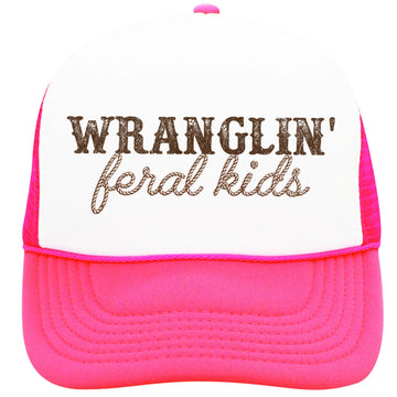 Wranglin' Feral Kids Trucker Hat for Mom and Dad Funny Western Style Cap for Women and Men