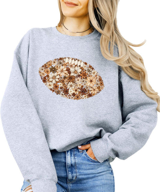 Trendy Floral Football Sweatshirt for Women, Teens & Kids Flower Fall Sports Pullover White Sweatshirt Adult X-Large