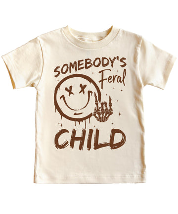 Funny Somebody's Feral Child Shirt for Boys and Girls Vintage Retro Punk Rock Tee for Kids Black Shirt 2T