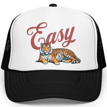 Retro Easy Tiger Trucker Hat for Men & Women Funny Quote Foam Front Classic 5 Panel Mesh Snapback