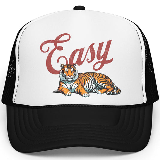 Retro Easy Tiger Trucker Hat for Men & Women Funny Quote Foam Front Classic 5 Panel Mesh Snapback