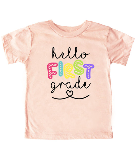 Hello 1st Grade pink shirt displayed as a back to school gift idea