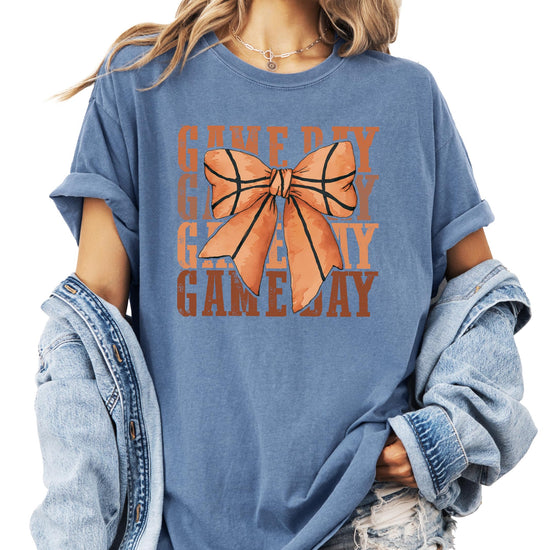 White basketball t-shirt with girly coquette bow design for women
