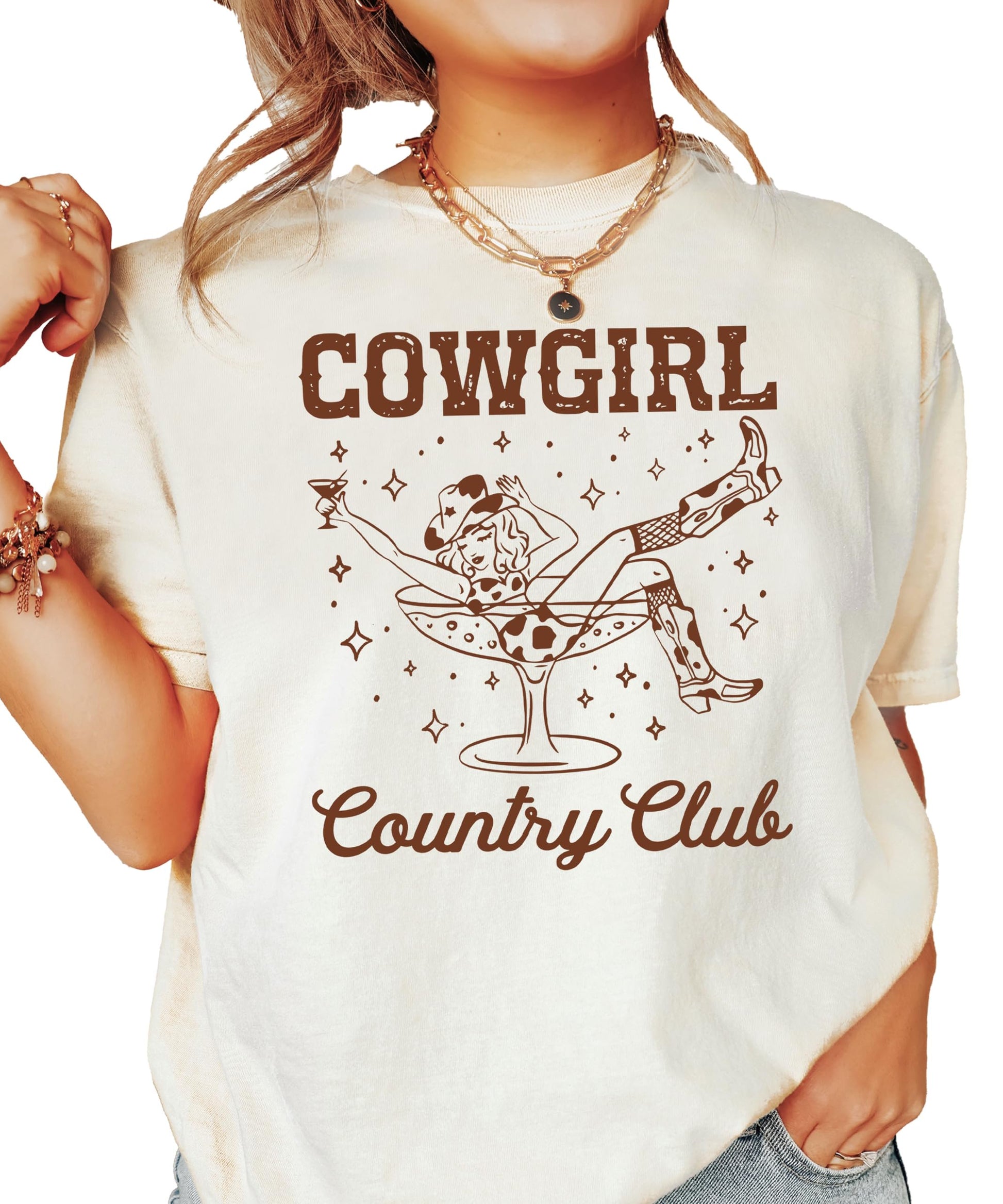 Side view of cowgirl country club shirt showing relaxed fit and comfort