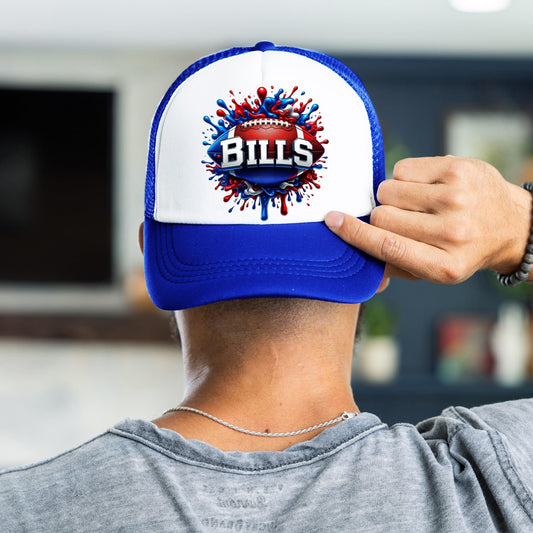 Bills Football Trucker Hat for Men and Women Buffalo Fan Classic 5 Panel Mesh Snap Back