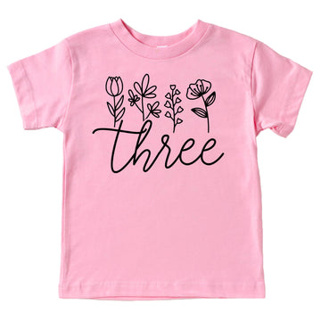 Three Floral 3rd Birthday Shirt for Toddler Girls Third Birthday Outfit White on Mauve Shirt 3T