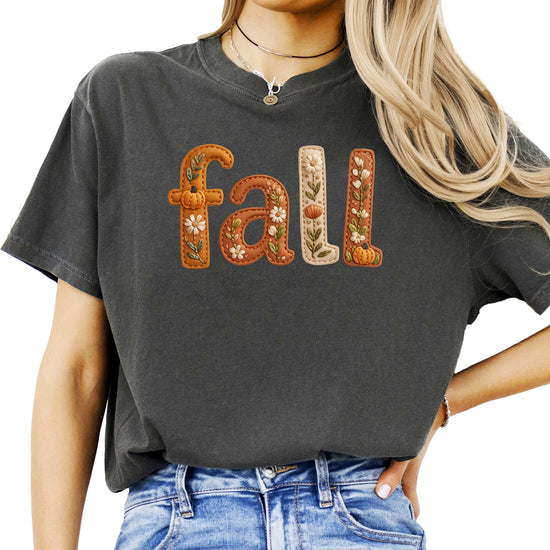 Close-up detail of faux embroidery fall floral graphic design