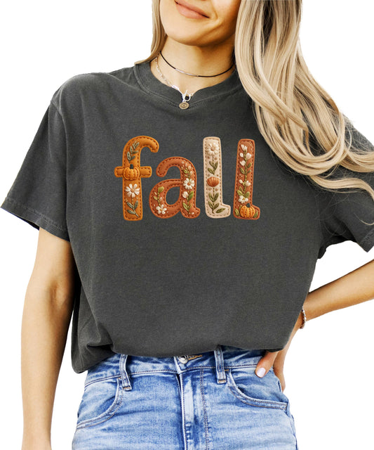 Close-up detail of faux embroidery fall floral graphic design